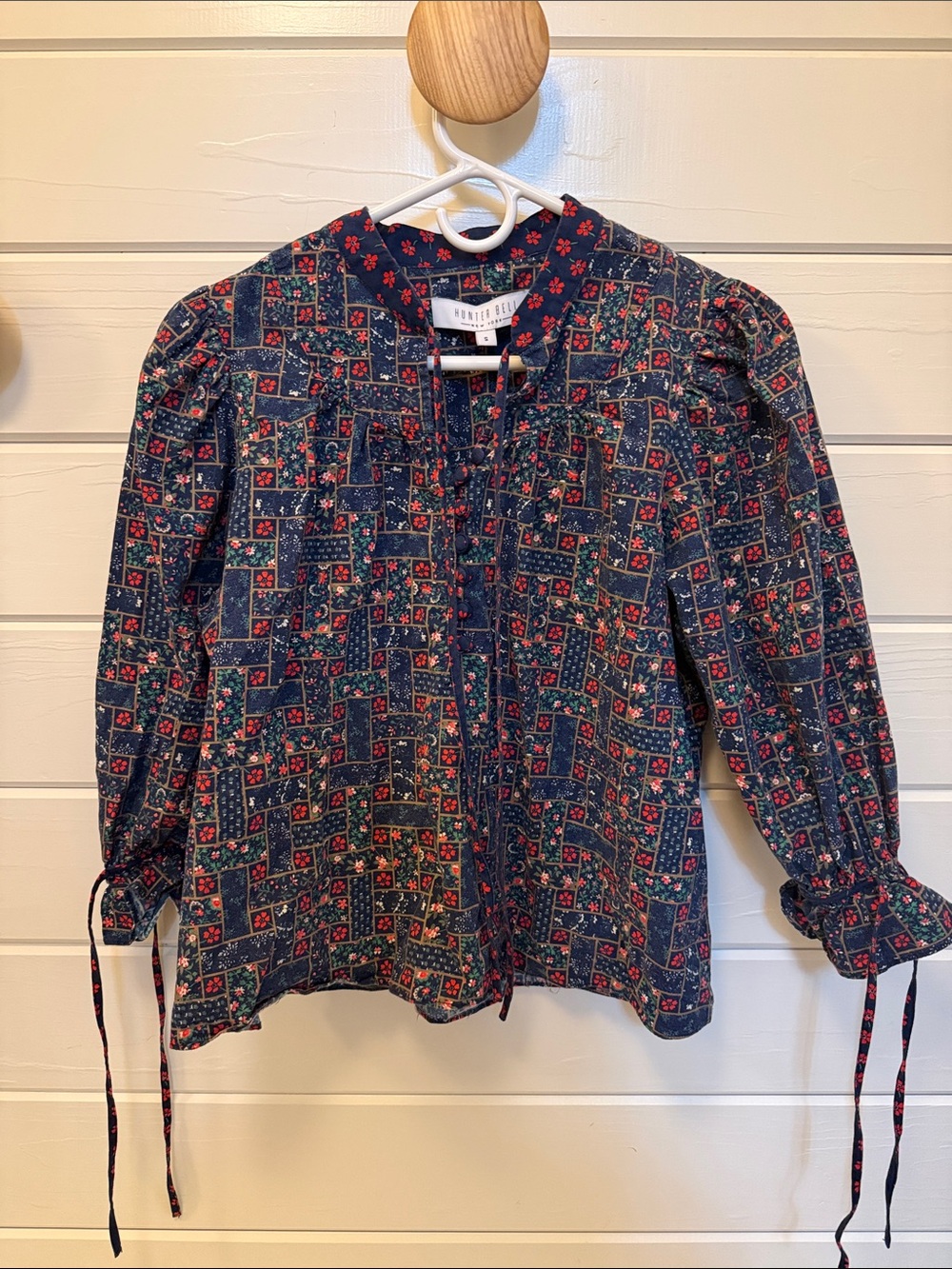 HUNTER BELL Vintage Americana Print Floral Tie-Sleeve Blouse